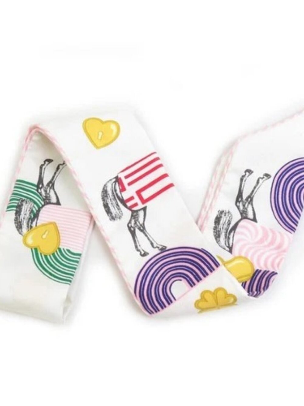 Auth HERMES Twilly Scarf White/Multicolor Silk - e60781g - Picture 3 of 7